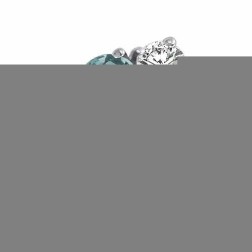 10K White Gold Round 3 Stone Diamond and Aquamarine Engagement Ring With Pave Set Shank (1.00 cttw)