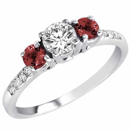 Sterling Silver Round 3 Stone Diamond and Ruby Engagement Ring With Pave Set Shank (1.00 cttw)