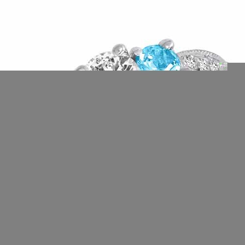 Platinum Round 3 Stone Diamond and Blue Topaz Engagement Ring With Milgrain Pave Set Shank (1.00 cttw)