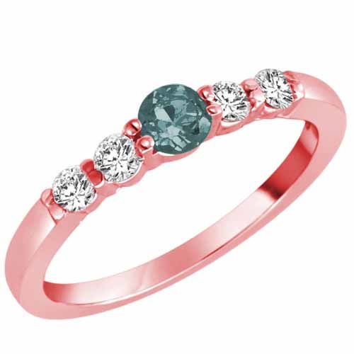 14K Rose Gold 5 Stone Center Graduated Aquamarine and Diamond Band Ring (2/5 cttw)