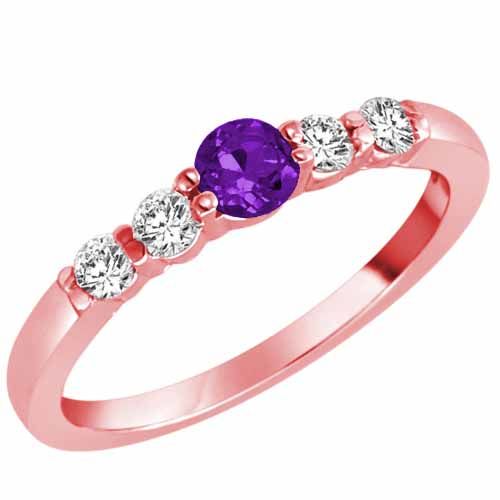 14K Rose Gold 5 Stone Center Graduated Amethyst and Diamond Band Ring (2/5 cttw)