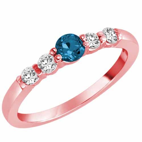 18K Rose Gold 5 Stone Center Graduated Round Blue Diamond & White Diamond Ring (1/2 cttw, F-G, VS)