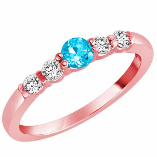 18K Rose Gold 5 Stone Center Graduated Blue Topaz and Diamond Band Ring (2/5 cttw)