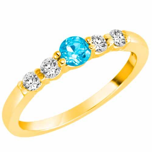 18K Yellow Gold 5 Stone Center Graduated Blue Topaz and Diamond Band Ring (2/5 cttw)