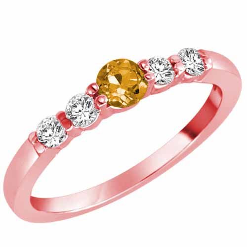 18K Rose Gold 5 Stone Center Graduated Citrine and Diamond Band Ring (2/5 cttw)