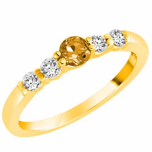 14K Yellow Gold 5 Stone Center Graduated Citrine and Diamond Band Ring (2/5 cttw)