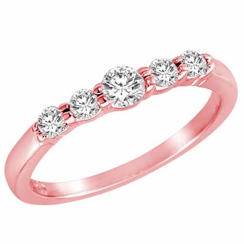 18K Rose Gold 5 Stone Center Graduated Round Diamond Promise Ring (1/2 cttw, F-G, VS)