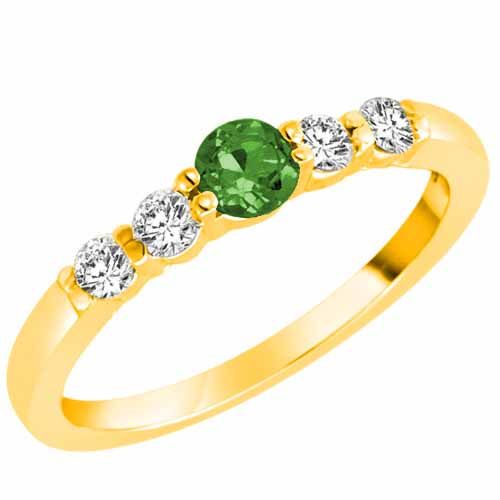 14K Yellow Gold 5 Stone Center Graduated Emerald and Diamond Band Ring (2/5 cttw)