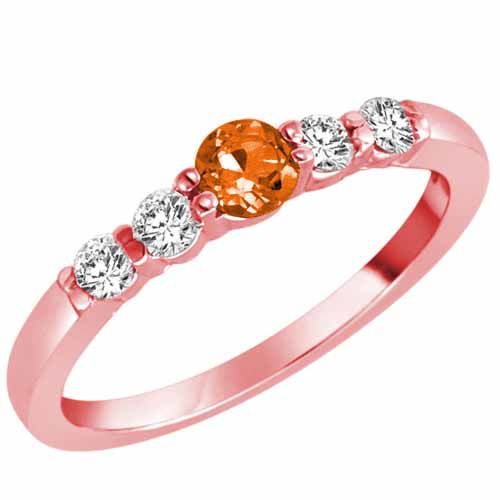 10K Rose Gold 5 Stone Center Graduated Fire Opal and Diamond Band Ring (2/5 cttw)