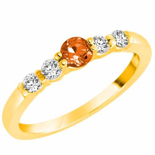 14K Yellow Gold 5 Stone Center Graduated Fire Opal and Diamond Band Ring (2/5 cttw)