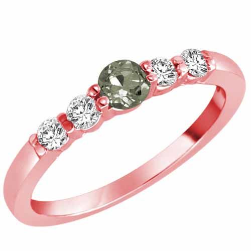 10K Rose Gold 5 Stone Center Graduated Green Amethyst and Diamond Band Ring (2/5 cttw)