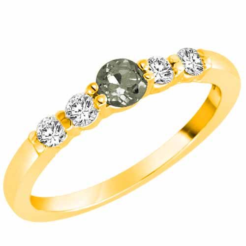 18K Yellow Gold 5 Stone Center Graduated Green Amethyst and Diamond Band Ring (2/5 cttw)