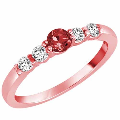 14K Rose Gold 5 Stone Center Graduated Garnet and Diamond Band Ring (2/5 cttw)