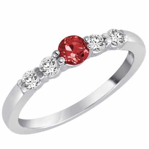 14K White Gold 5 Stone Center Graduated Garnet and Diamond Band Ring (2/5 cttw)