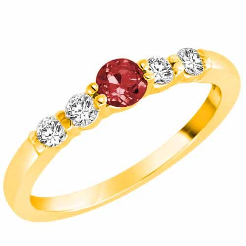 18K Yellow Gold 5 Stone Center Graduated Garnet and Diamond Band Ring (2/5 cttw)