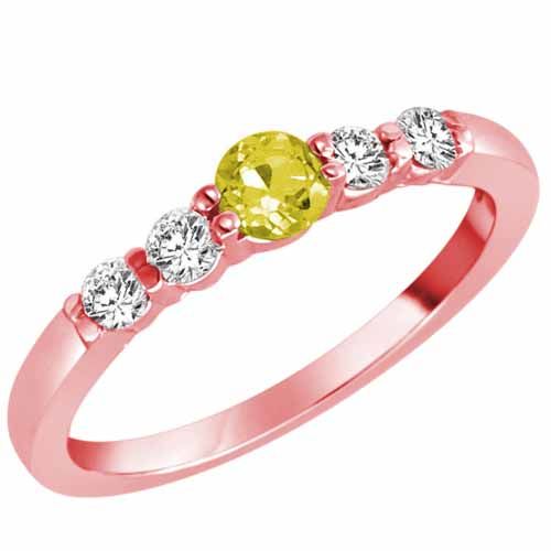 18K Rose Gold 5 Stone Center Graduated Lemon Quartz and Diamond Band Ring (2/5 cttw)