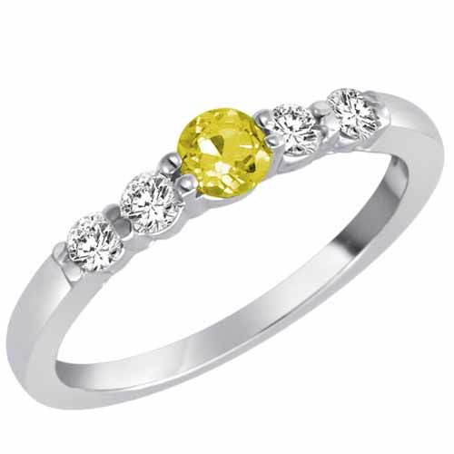 18K White Gold 5 Stone Center Graduated Lemon Quartz and Diamond Band Ring (2/5 cttw)