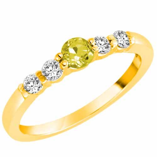10K Yellow Gold 5 Stone Center Graduated Lemon Quartz and Diamond Band Ring (2/5 cttw)