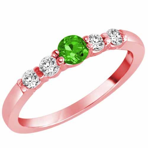 18K Rose Gold 5 Stone Center Graduated Peridot and Diamond Band Ring (2/5 cttw)