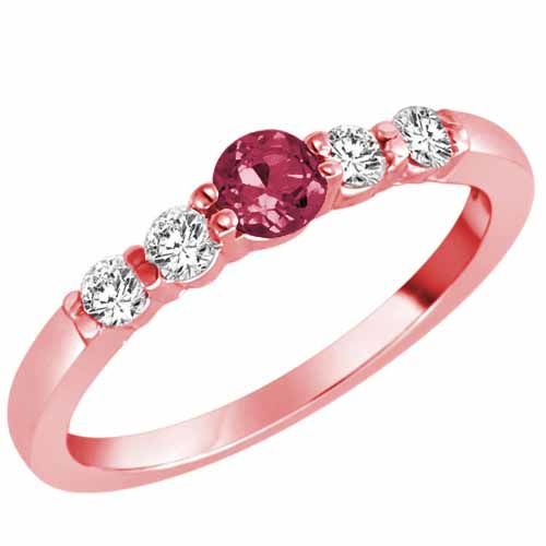 18K Rose Gold 5 Stone Center Graduated Pink Tourmaline and Diamond Band Ring (2/5 cttw)