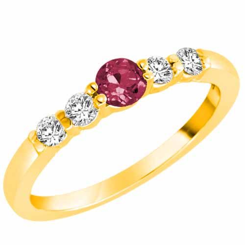18K Yellow Gold 5 Stone Center Graduated Pink Tourmaline and Diamond Band Ring (2/5 cttw)