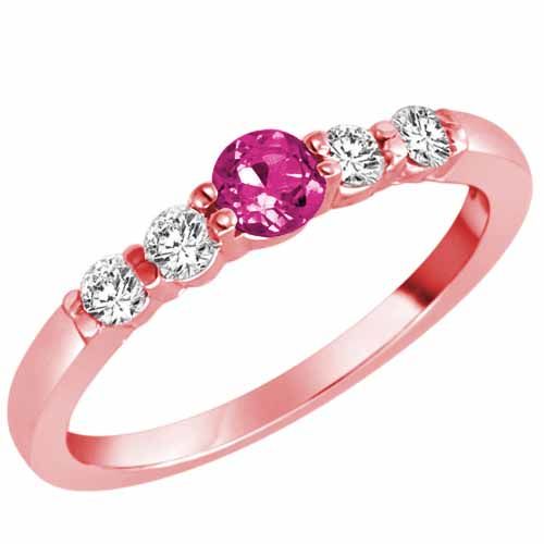 10K Rose Gold 5 Stone Center Graduated Pink Sapphire and Diamond Band Ring (2/5 cttw)