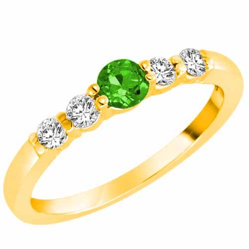 18K Yellow Gold 5 Stone Center Graduated Peridot and Diamond Band Ring (2/5 cttw)