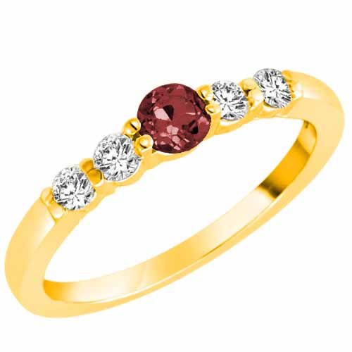 14K Yellow Gold 5 Stone Center Graduated Ruby and Diamond Band Ring (2/5 cttw)