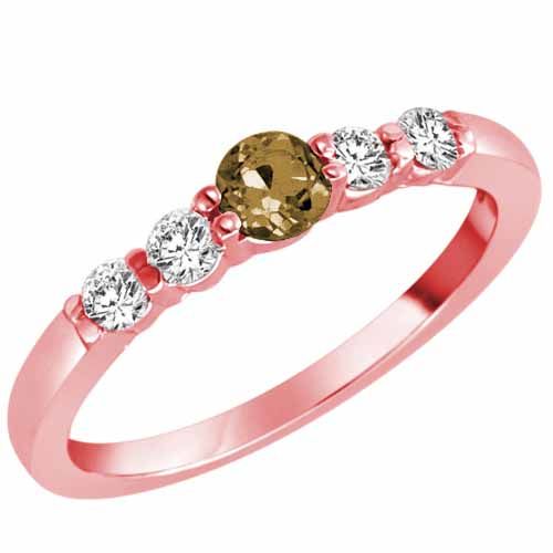18K Rose Gold 5 Stone Center Graduated Smoky Quartz and Diamond Band Ring (2/5 cttw)