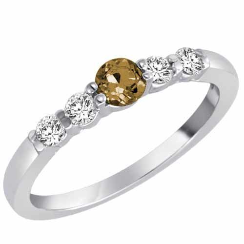 Platinum 5 Stone Center Graduated Smoky Quartz and Diamond Band Ring (2/5 cttw)