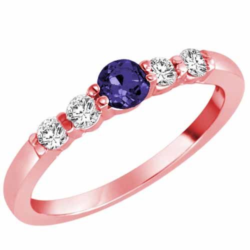 10K Rose Gold 5 Stone Center Graduated Blue Sapphire and Diamond Band Ring (2/5 cttw)