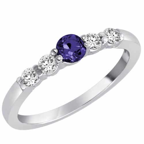 Platinum 5 Stone Center Graduated Blue Sapphire and Diamond Band Ring (2/5 cttw)