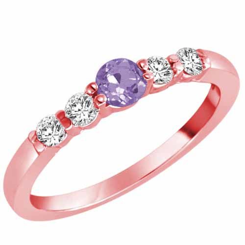 18K Rose Gold 5 Stone Center Graduated Tanzanite and Diamond Band Ring (2/5 cttw)