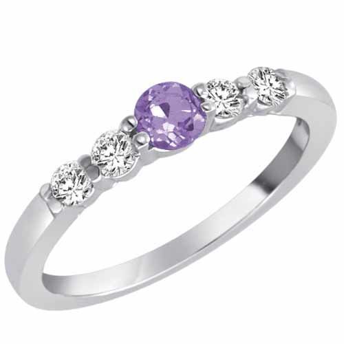 Sterling Silver 5 Stone Center Graduated Tanzanite and Diamond Band Ring (2/5 cttw)