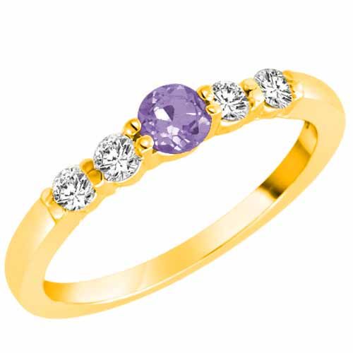 18K Yellow Gold 5 Stone Center Graduated Tanzanite and Diamond Band Ring (2/5 cttw)