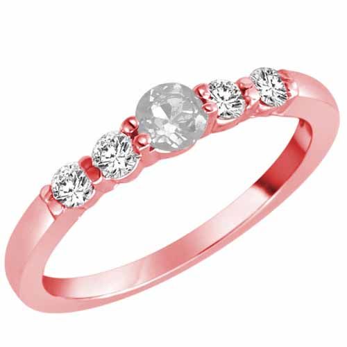 18K Rose Gold 5 Stone Center Graduated White Quartz and Diamond Band Ring (2/5 cttw)