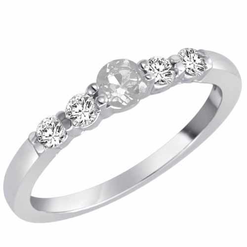 Platinum 5 Stone Center Graduated White Quartz and Diamond Band Ring (2/5 cttw)