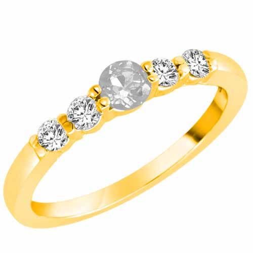 10K Yellow Gold 5 Stone Center Graduated White Quartz and Diamond Band Ring (2/5 cttw)