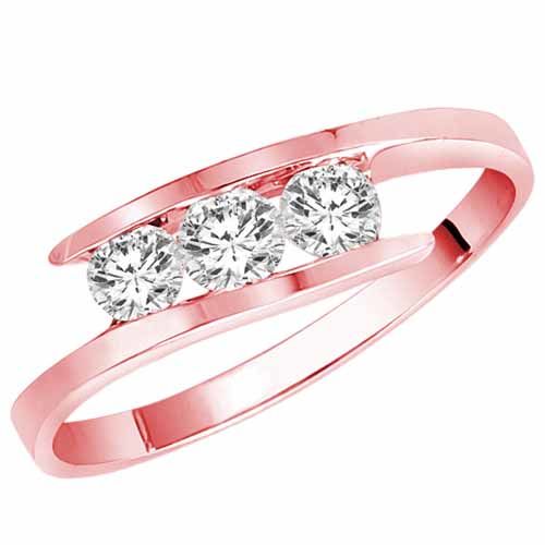 10K Rose Gold 3 Stone Channel Set Round Diamond Ring (1/2 cttw, F-G, VS)