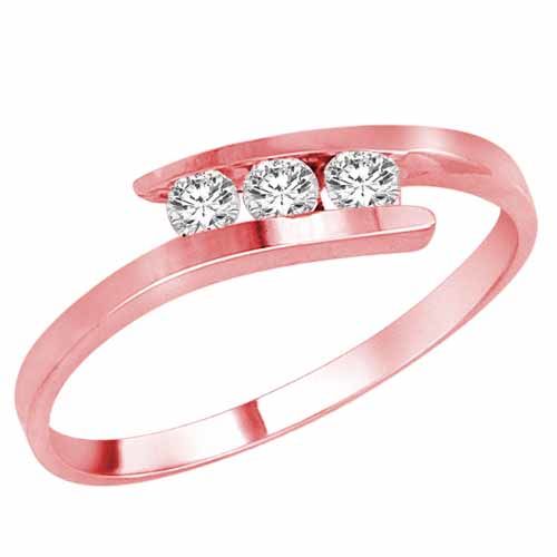 18K Rose Gold 3 Stone Channel Set Round Diamond Engagement Ring (1/4 cttw, F-G, VS)