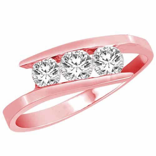 10K Rose Gold 3 Stone Channel Set Round Diamond Ring (1 cttw, F-G, VS)