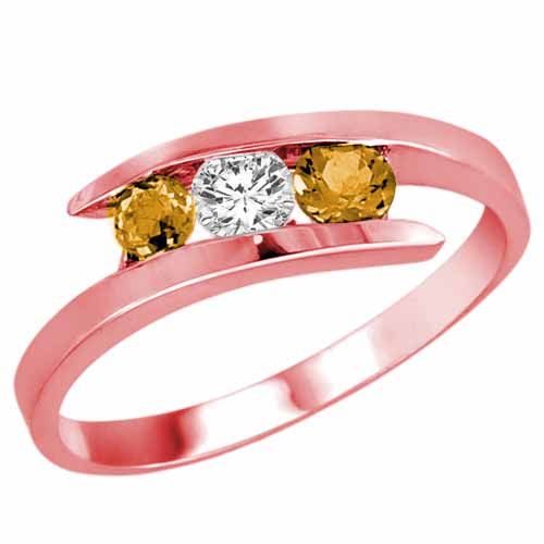 18K Rose Gold Round 3 Stone Channel Set Diamond and Citrine Accented Ring (1.00 cttw)