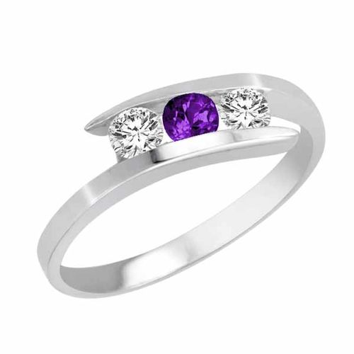 Platinum Round 3 Stone Channel Set Amethyst and Diamond Ring (1.00 cttw)