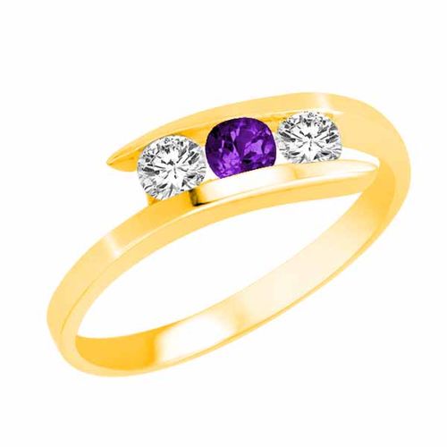 10K Yellow Gold Round 3 Stone Channel Set Amethyst and Diamond Ring (1.00 cttw)