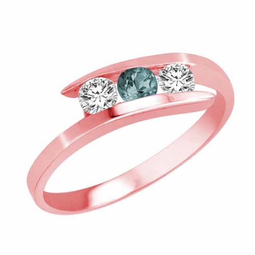 10K Rose Gold Round 3 Stone Channel Set Aquamarine and Diamond Ring (1/2 cttw)