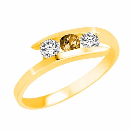 10K Yellow Gold Round 3 Stone Channel Set Citrine and Diamond Ring (1/2 cttw)