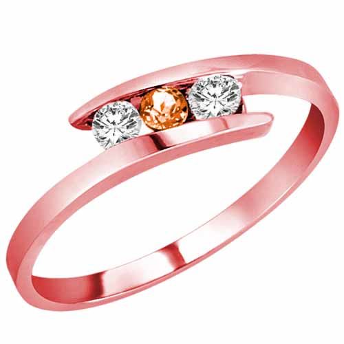 10K Rose Gold Round 3 Stone Channel Set Fire Opal and Diamond Ring (0.25 cttw)