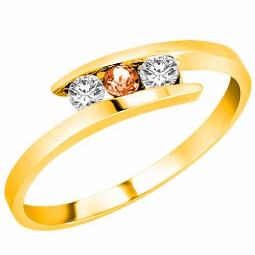 10K Yellow Gold Round 3 Stone Channel Set Fire Opal and Diamond Ring (0.25 cttw)