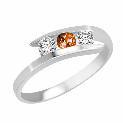 Sterling Silver Round 3 Stone Channel Set Fire Opal and Diamond Ring (1/2 cttw)