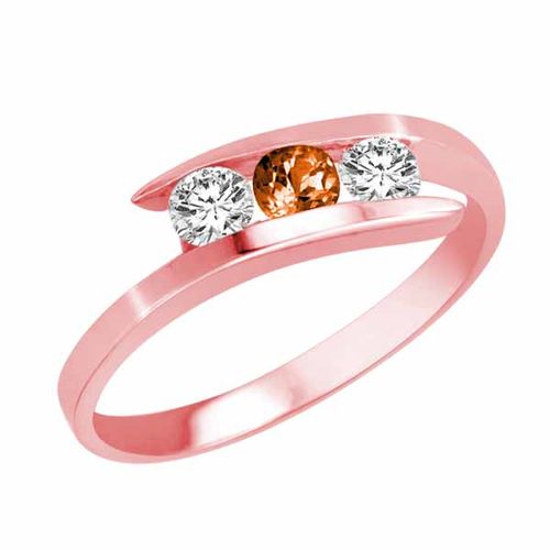 10K Rose Gold Round 3 Stone Channel Set Fire Opal and Diamond Ring (1.00 cttw)